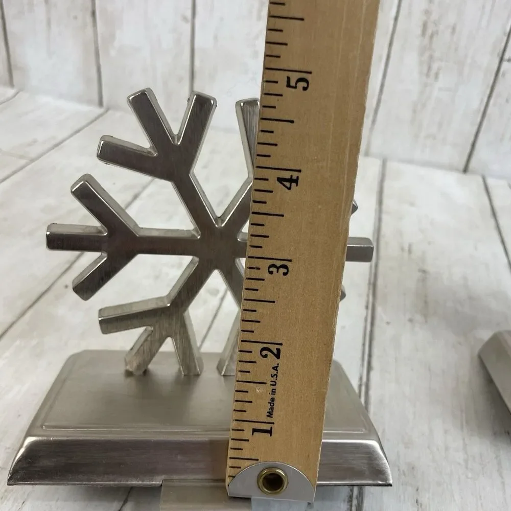 2 Metal Snowflake Christmas Stocking Holders Silver Tone